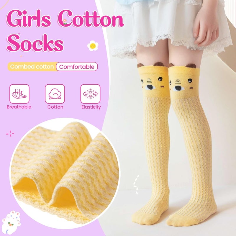 Eocom Girls Knee High Socks Kids Crazy Fun Gift Silly Tall Boot Cute Animal Cotton Long Socks 6 Pairs - Image 3